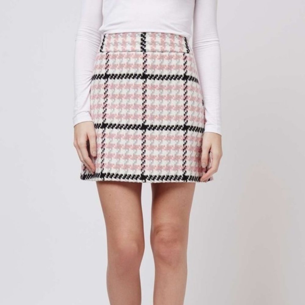 Topshop Pink Plaid & Checks Tweed Mini Skirt